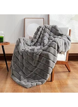 Faux Fur Throw Blanket for Couch, Cozy Soft Plush Thick Winter Blanket for Sofa Bedroom Living Room, 130x160 cm Grey