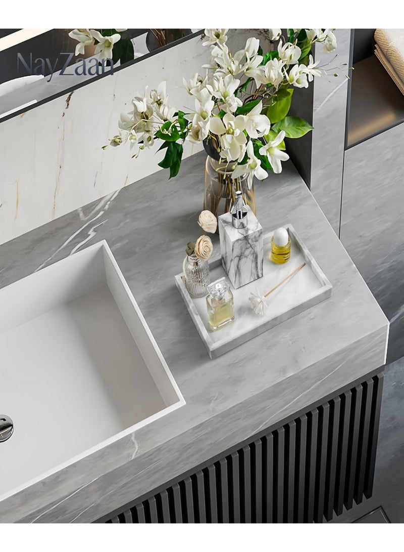 NayZaan Natural Marble Vanity Tray, Dressing Table Storage Tray, Bathroom Tray, Home Decor, Multi-Purpose Tray Suitable for Bathrooms, Washrooms, Showers - 30 CM x 20 CM (Starry White) - Image 5