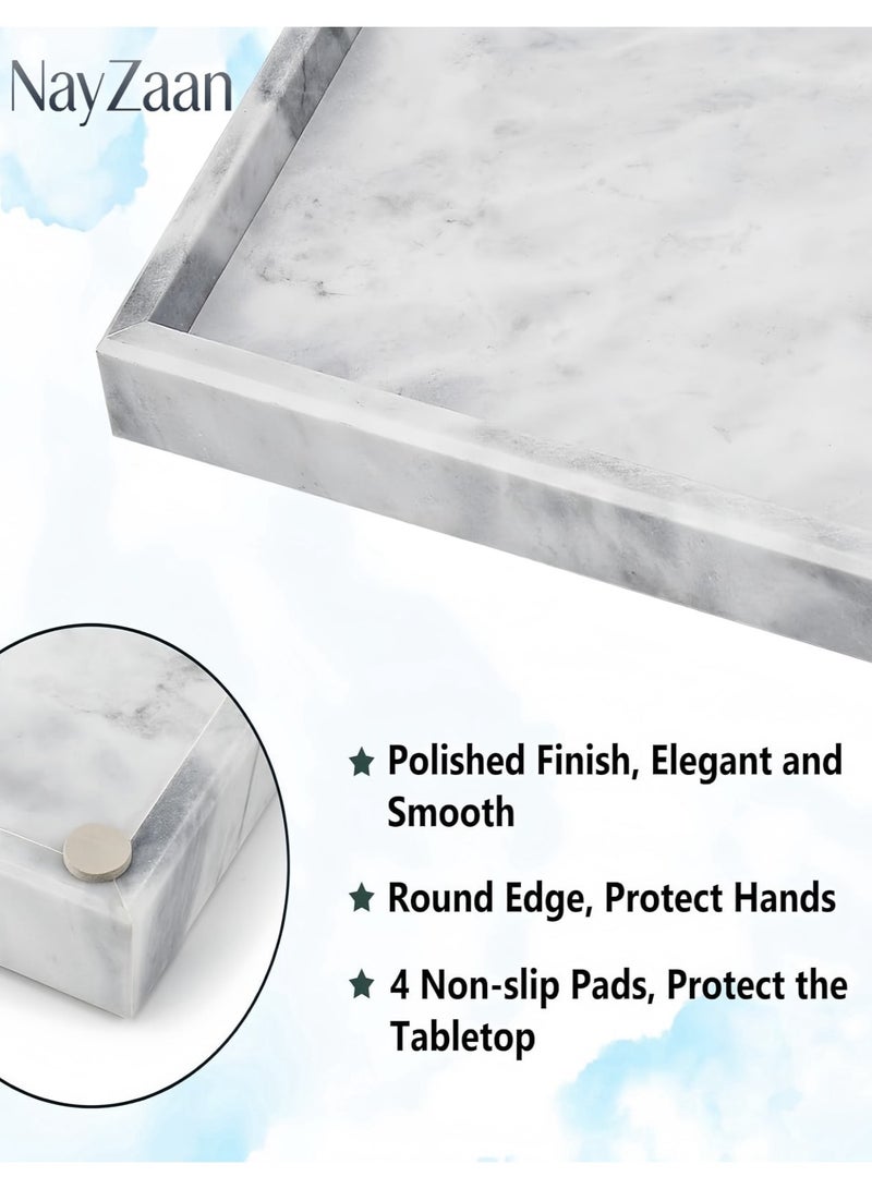 NayZaan Natural Marble Vanity Tray, Dressing Table Storage Tray, Bathroom Tray, Home Decor, Multi-Purpose Tray Suitable for Bathrooms, Washrooms, Showers - 30 CM x 20 CM (Starry White) - Image 2
