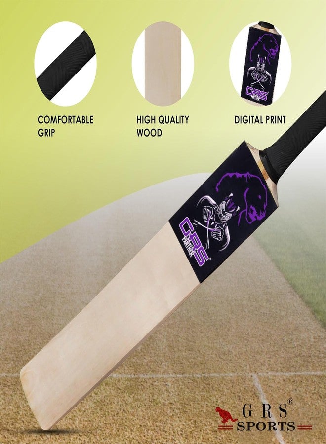 مضرب كريكيت GRS Black-Panther الشهير المصنوع من خشب الصفصاف مع مجموعة ويكيت وكرة تنس واحدة للأطفال (مقاس 3، للأطفال من عمر 6 إلى 10 سنوات) - Image 2
