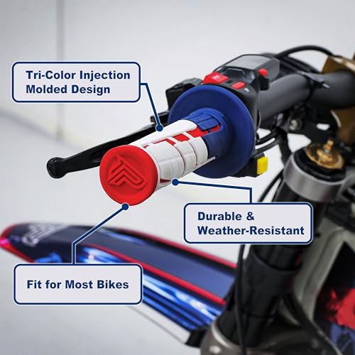 PIVOTRAX GRIPi Handlebar Grips – Triple Color Injection (Red/Blue/White), Fit for Dirt Bikes & E-Dirt Bikes, Anti-Slip, Durable Motorcycle Grips (Black) - Image 4