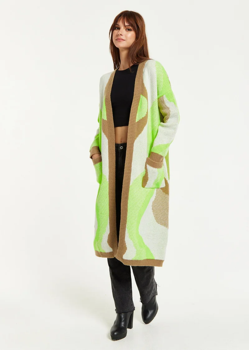 Longline Cardigan In Brown and Green