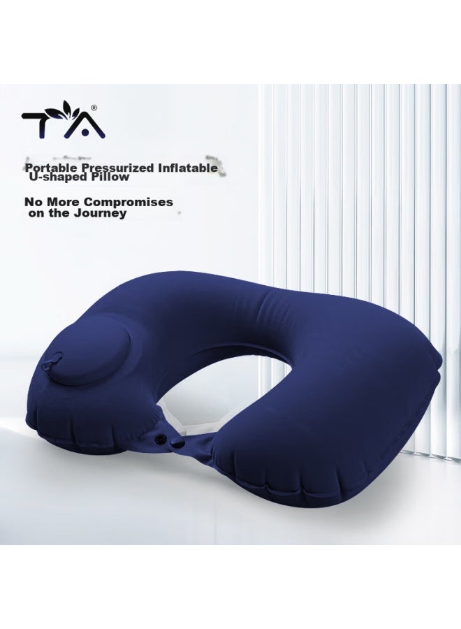 TA Ta Inflatable U-shaped Neck Pillow For Travel, Airplane, High-speed Rail, Car, Neck Support Cushion, Navy Blue  - Image 1