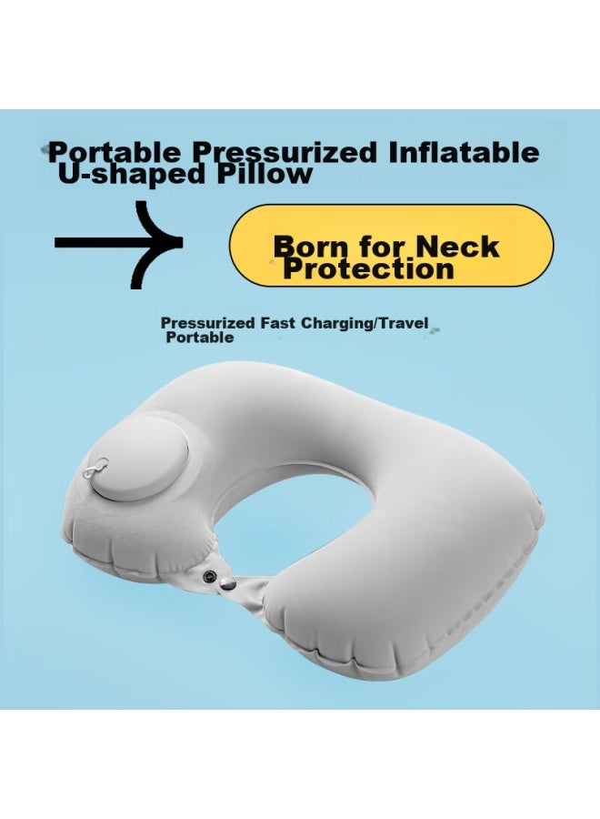 TA Ta Inflatable U-shaped Neck Pillow For Travel, Airplane, High-speed Rail, Car, Neck Support Cushion, Navy Blue  - Image 3