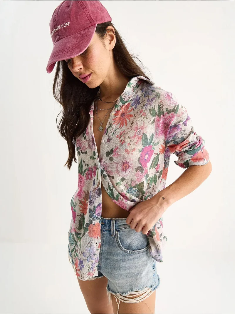 Bianco Lucci LUCCI Textured Flower Print Button-Up Shirt