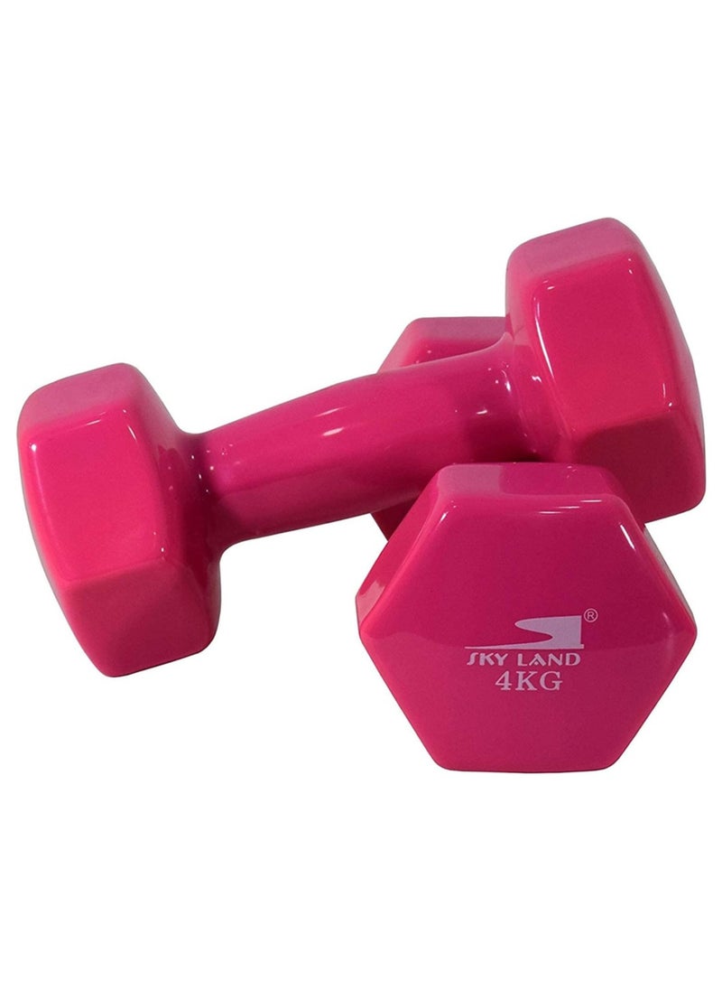 Sky Land Classical Dumbbells Hand Weights Set of 2 - Vinyl Coated Exercise & Fitness Dumbbell for Home Gym Equipment Workouts Strength Training, 4Kg X 2 Pink, EM-9219R-4  - Image 1