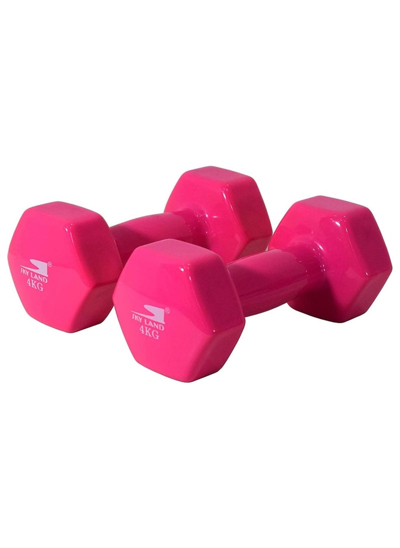 Sky Land Classical Dumbbells Hand Weights Set of 2 - Vinyl Coated Exercise & Fitness Dumbbell for Home Gym Equipment Workouts Strength Training, 4Kg X 2 Pink, EM-9219R-4  - Image 2