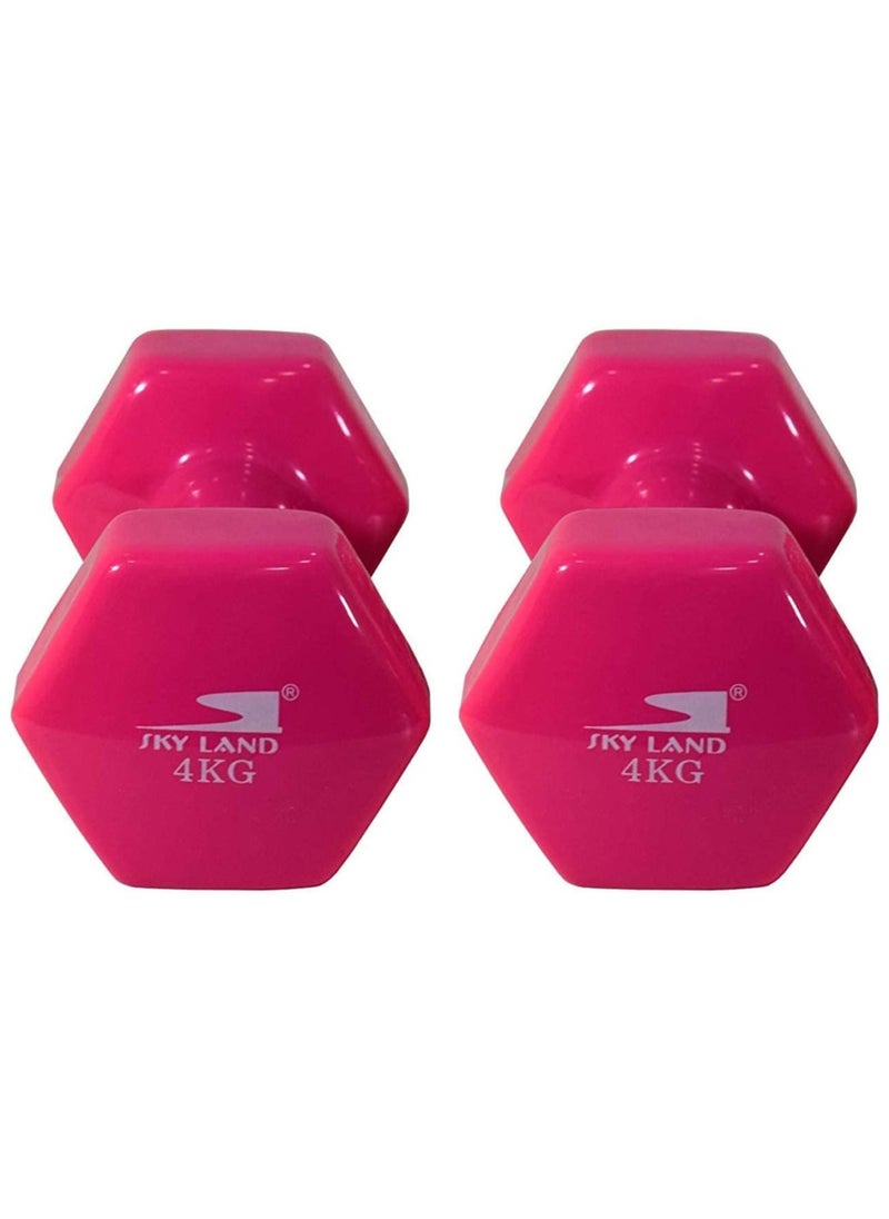 Sky Land Classical Dumbbells Hand Weights Set of 2 - Vinyl Coated Exercise & Fitness Dumbbell for Home Gym Equipment Workouts Strength Training, 4Kg X 2 Pink, EM-9219R-4  - Image 4