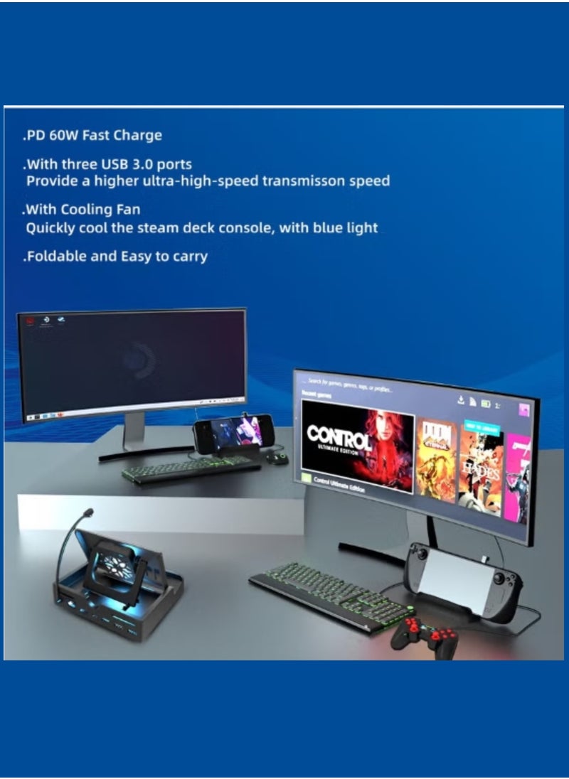 Generic - 6-in-1 Docking Station with Cooling Fan for ROG Ally & Steam Deck – PD 3.0 Fast Charging, USB-A 3.0, USB-C Port, 4K HDMI – Gaming Hub for ASUS ROG Ally & Handheld Consoles - Image 1
