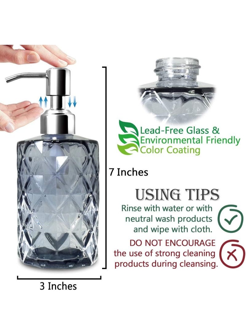 JASAI Diamond Design Glass Soap Dispenser with 304 Rust Proof Stainless Steel Soap Pump, 12 Ounce Kitchen Soap Dispenser for Bathroom, Hand Soap, Dish Soap (Grey) - Image 4