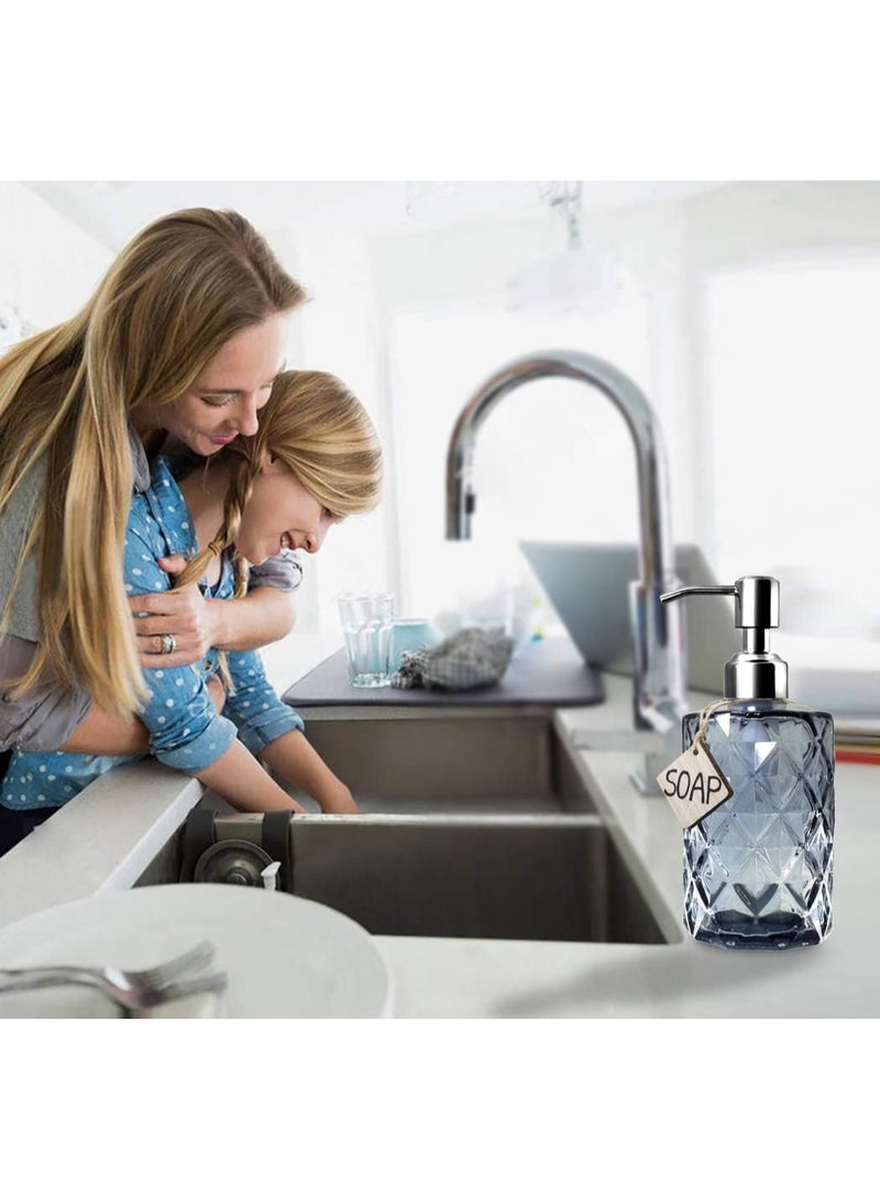 JASAI Diamond Design Glass Soap Dispenser with 304 Rust Proof Stainless Steel Soap Pump, 12 Ounce Kitchen Soap Dispenser for Bathroom, Hand Soap, Dish Soap (Grey) - Image 2