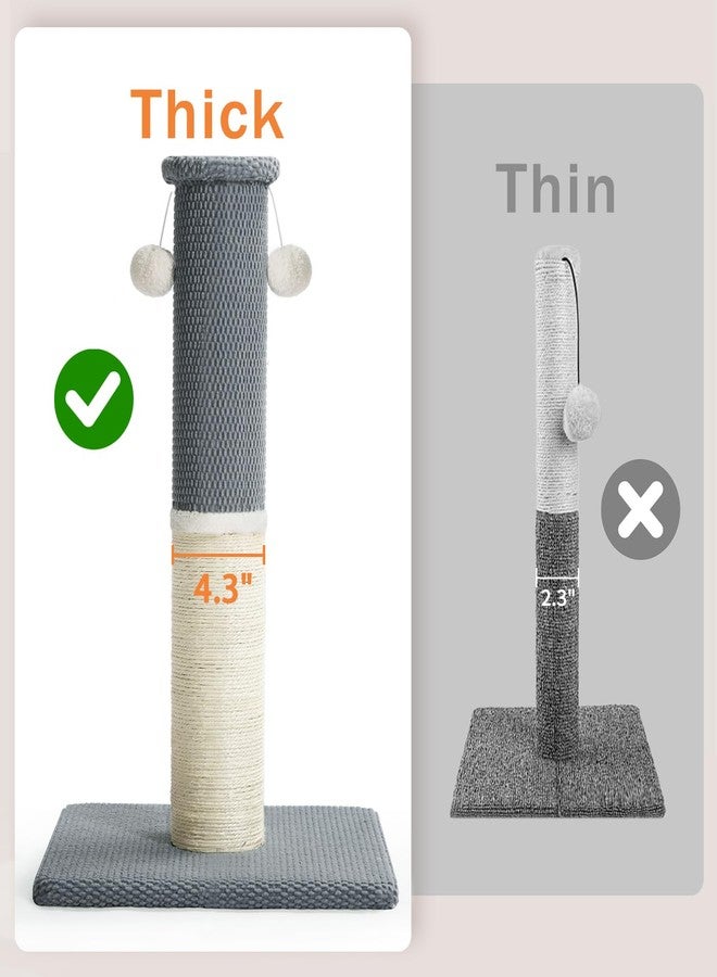 MADE 4 PETS Made4Pets Tall Cat Scratching Post, Heavy Duty and Thicker Scratching Posts for Indoor Cats Adults, 33" Natural Sisal Cat Scratcher with Hanging Balls, Sturdy Base Cat Scratch Post, Light Grey - Image 2