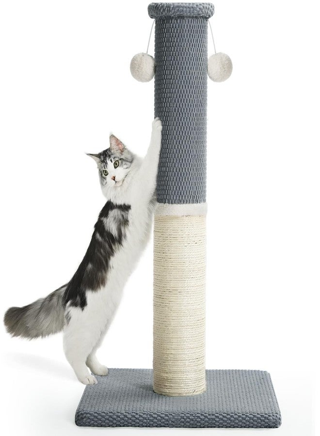 MADE 4 PETS Made4Pets Tall Cat Scratching Post, Heavy Duty and Thicker Scratching Posts for Indoor Cats Adults, 33" Natural Sisal Cat Scratcher with Hanging Balls, Sturdy Base Cat Scratch Post, Light Grey - Image 1