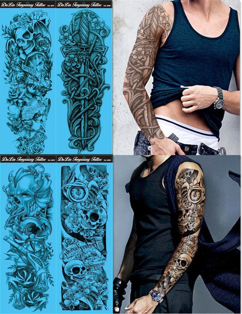 Da Lin Temporary Tattoo DaLin 4 Sheets Extra Large Temporary Tattoos, Full Arm (Set 9) - Image 1