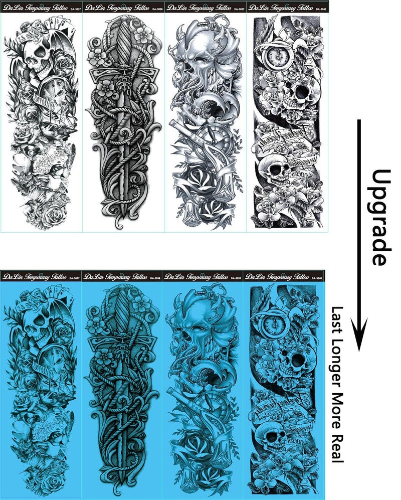 Da Lin Temporary Tattoo DaLin 4 Sheets Extra Large Temporary Tattoos, Full Arm (Set 9) - Image 2
