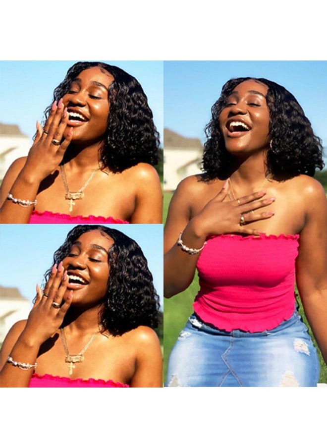 Beauty Youth - Deep Wave Lace Front Wigs Human Hair 13X4 Lace Frontal Wigs Deep Curly Wigs For Black Women 12 Inches Glueless Wigs 150% Density Pre Plucked With Baby Hair Natural Color - Image 1