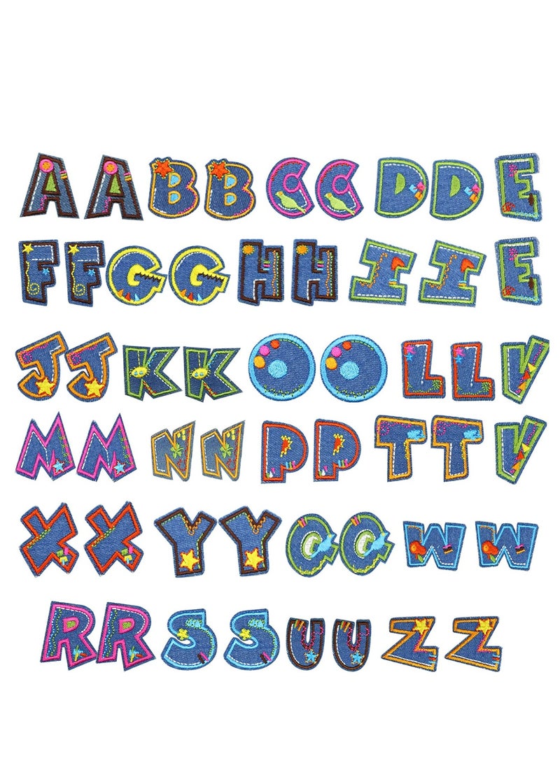 SYOSI رقع حديدية مرسومة بحروف SYOSI ، رقع أبجدية ملونة A-Z مطرزة للملابس والقبعات والأحذية والحقائب للإصلاح ، رقع متنافسة مطرزة 52 قطعة - Image 1