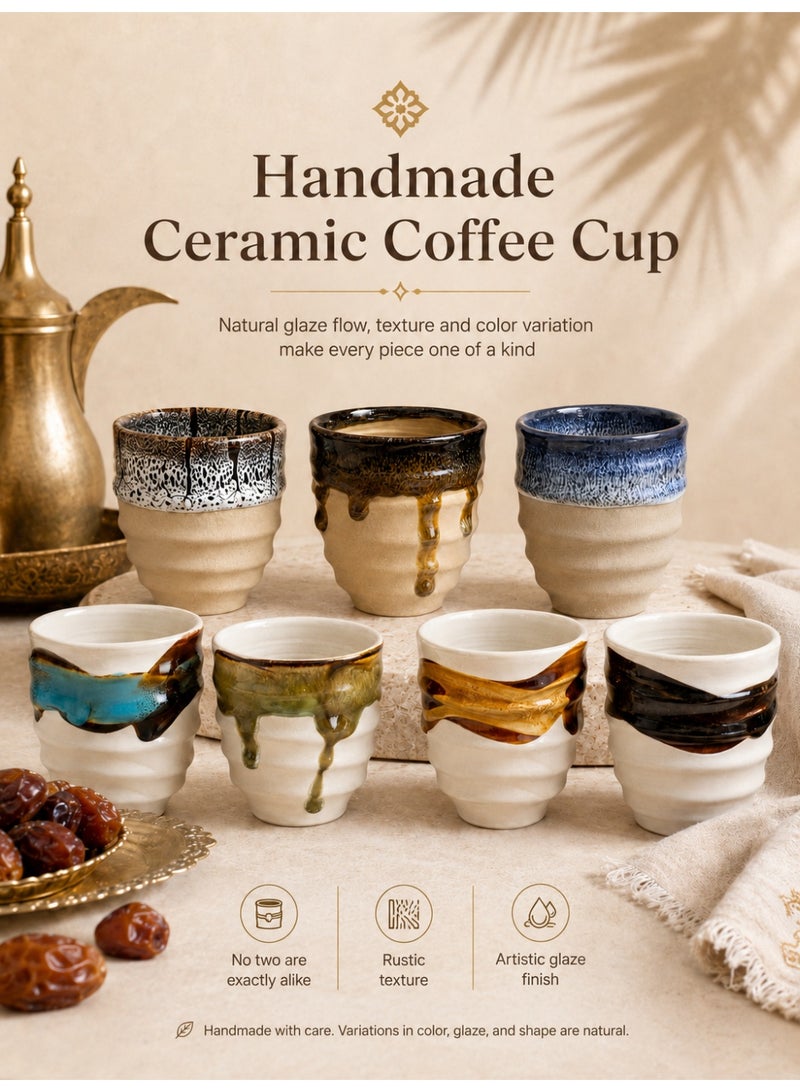 Handmade Irregular Ceramic Coffee Cup, 250ml Rustic Pottery Tea Cup with Multicolor Glaze Interior, Unique Clay Mug for Coffee, Tea, Espresso, Daily Use & Guest Serving，brown - Image 2