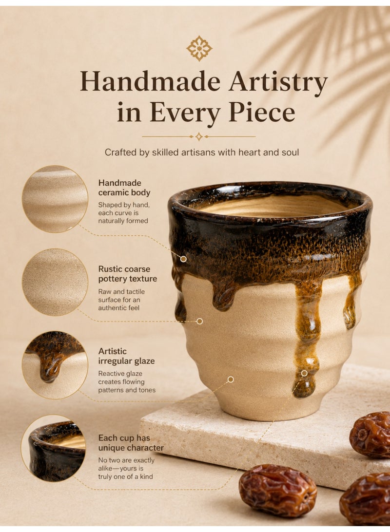 Handmade Irregular Ceramic Coffee Cup, 250ml Rustic Pottery Tea Cup with Multicolor Glaze Interior, Unique Clay Mug for Coffee, Tea, Espresso, Daily Use & Guest Serving，brown - Image 3