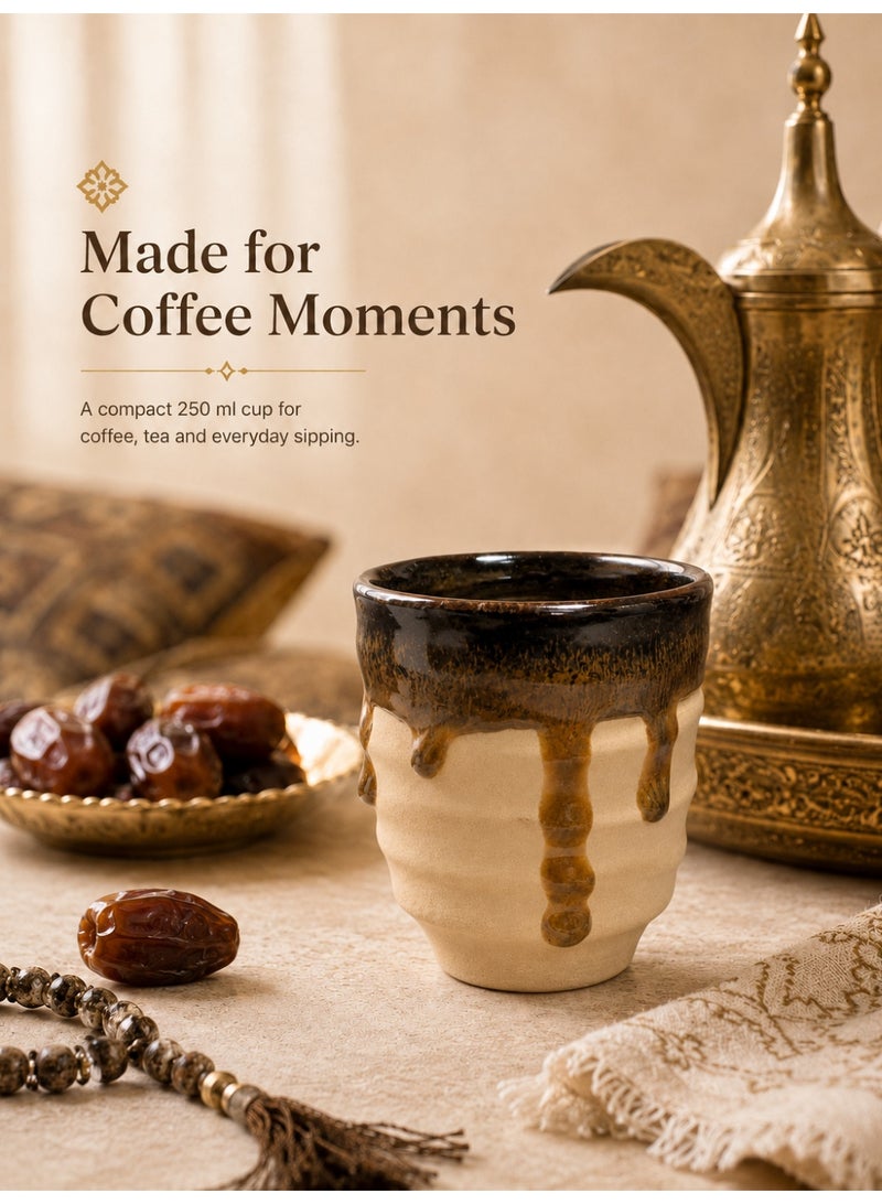 Handmade Irregular Ceramic Coffee Cup, 250ml Rustic Pottery Tea Cup with Multicolor Glaze Interior, Unique Clay Mug for Coffee, Tea, Espresso, Daily Use & Guest Serving，brown - Image 4