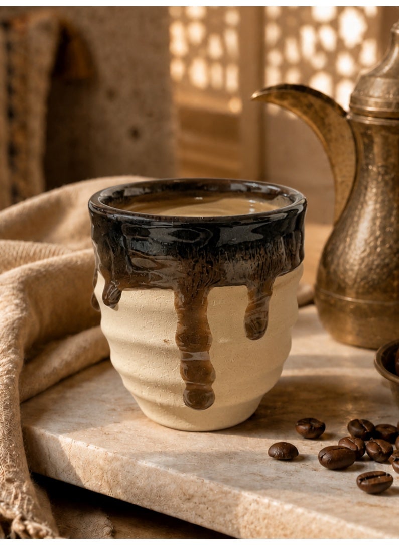 Handmade Irregular Ceramic Coffee Cup, 250ml Rustic Pottery Tea Cup with Multicolor Glaze Interior, Unique Clay Mug for Coffee, Tea, Espresso, Daily Use & Guest Serving，brown - Image 1