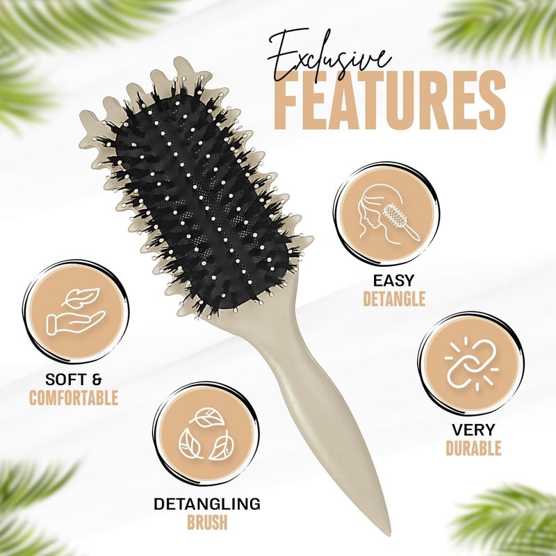 Jiffix Curly Hair Brush – Curl Defining & Detangling Brush for Women & Men – Boar Bristle Styling Brush for Shaping, Combing & Enhancing Natural Curls – Suitable for All Hair Types (Beige) - Image 3