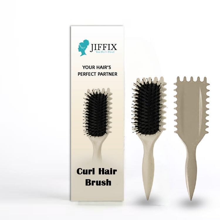 Jiffix Curly Hair Brush – Curl Defining & Detangling Brush for Women & Men – Boar Bristle Styling Brush for Shaping, Combing & Enhancing Natural Curls – Suitable for All Hair Types (Beige) - Image 1