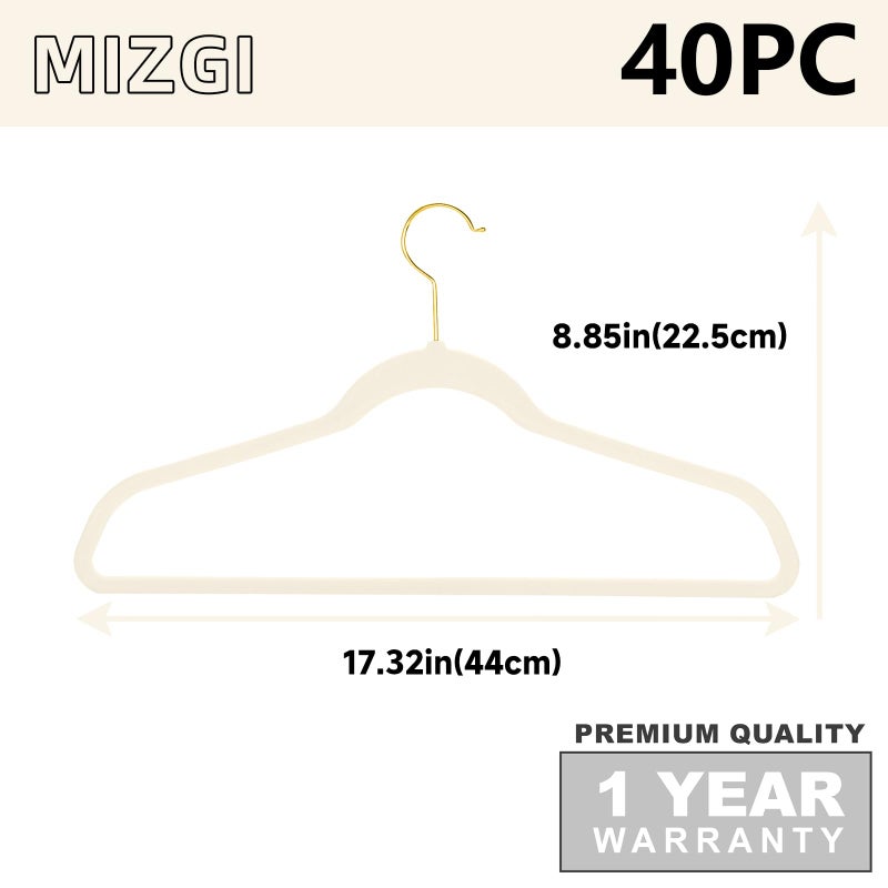 MIZGI Ivory Velvet Hangers 40 Pack,Premium Gold Clothes Hangers Non-Slip Felt Hangers,Sturdy IvoryHeavy Duty Coat Hanger,Durable Suit Hanger for Space Saving, No Flocked Marks - Image 2