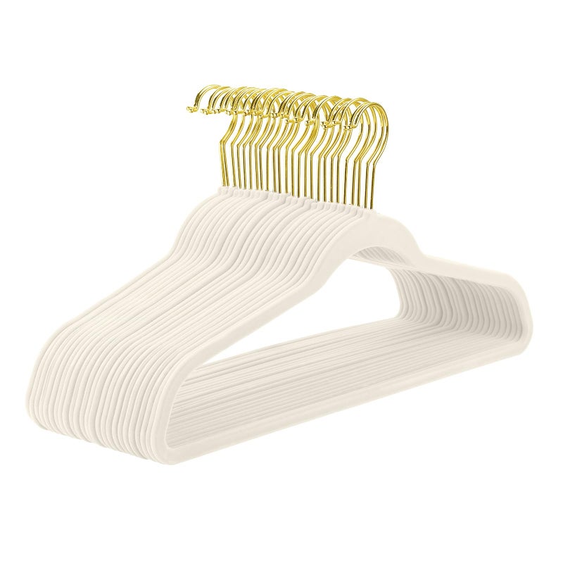 MIZGI Ivory Velvet Hangers 40 Pack,Premium Gold Clothes Hangers Non-Slip Felt Hangers,Sturdy IvoryHeavy Duty Coat Hanger,Durable Suit Hanger for Space Saving, No Flocked Marks - Image 1