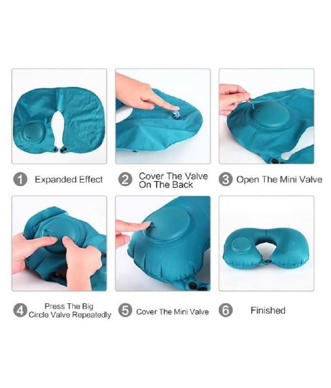 SHOPECOM Button Travel Neck Pillow Portable Push Type Automatic Inflatable UShaped Pillow Neck Rest Travel Press Button Neck Pillow for Outdoor Travelling Air Cushion Self Inflating Button - Image 4