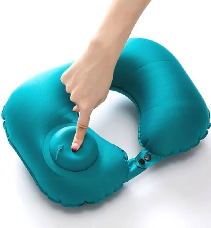 SHOPECOM Button Travel Neck Pillow Portable Push Type Automatic Inflatable UShaped Pillow Neck Rest Travel Press Button Neck Pillow for Outdoor Travelling Air Cushion Self Inflating Button - Image 2