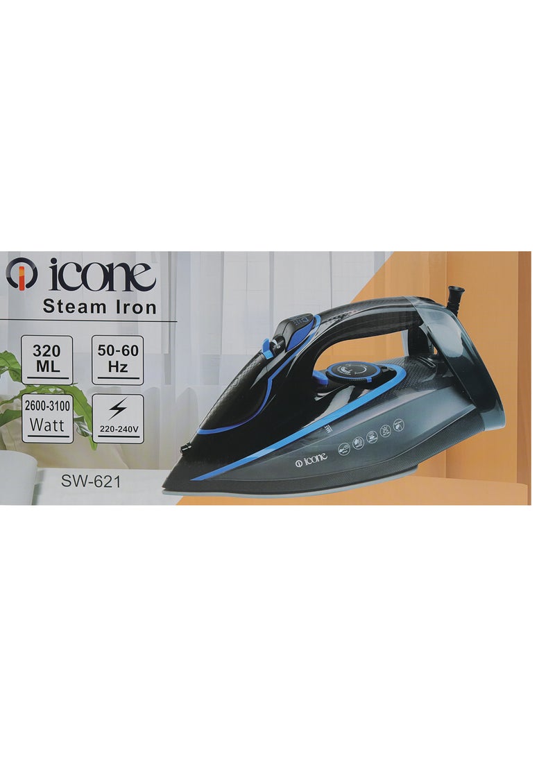iCone powerful steam iron 3100 watts - 320 ml water tank, strong and continuous steam - 220-240 volts - 50/60 Hz - multiple functions - ironing, steam ironing, spraying and drying - temperature control - SW-621 - Image 4