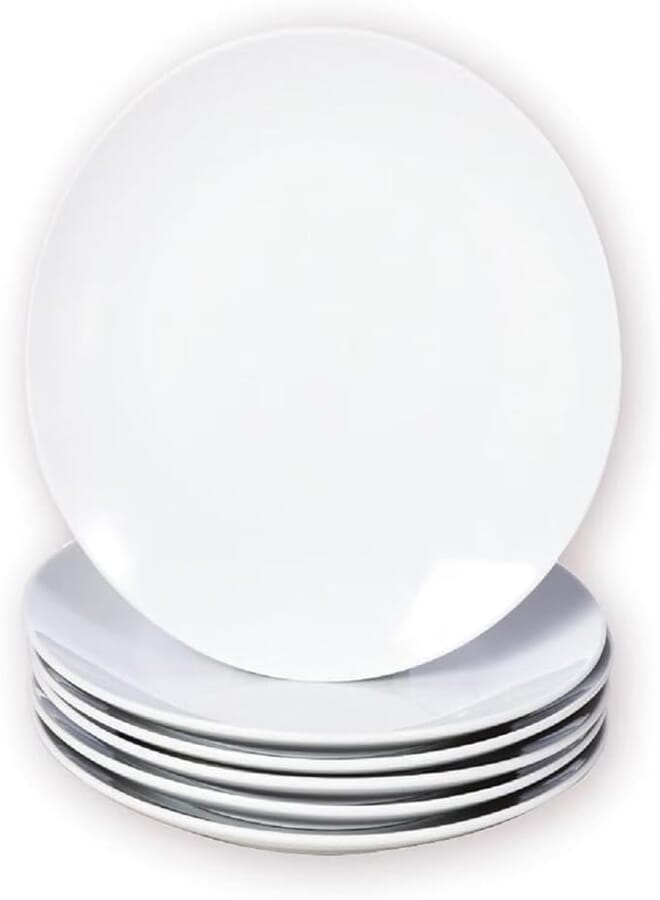 Miicol Durable Porcelain 6-Piece Dessert Plate Set, Elegant White Serving Plates (6-inch dessert plates)