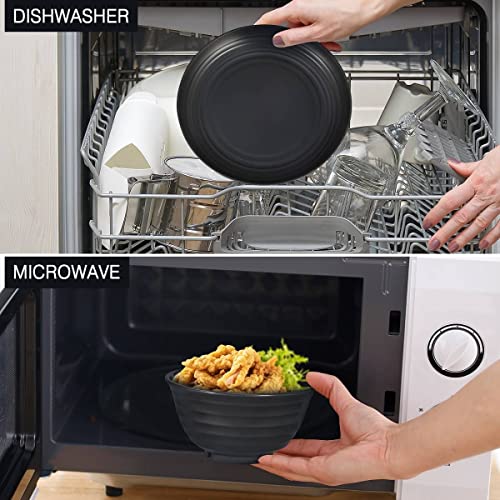 Wwyybfk 12pcs Plastic Wheat Straw Dinnerware Sets, Wheat Straw Plates and Bowls Sets for 4 College Dorm Room Essentials Microwave Dishwasher Safe (Black) - Image 5
