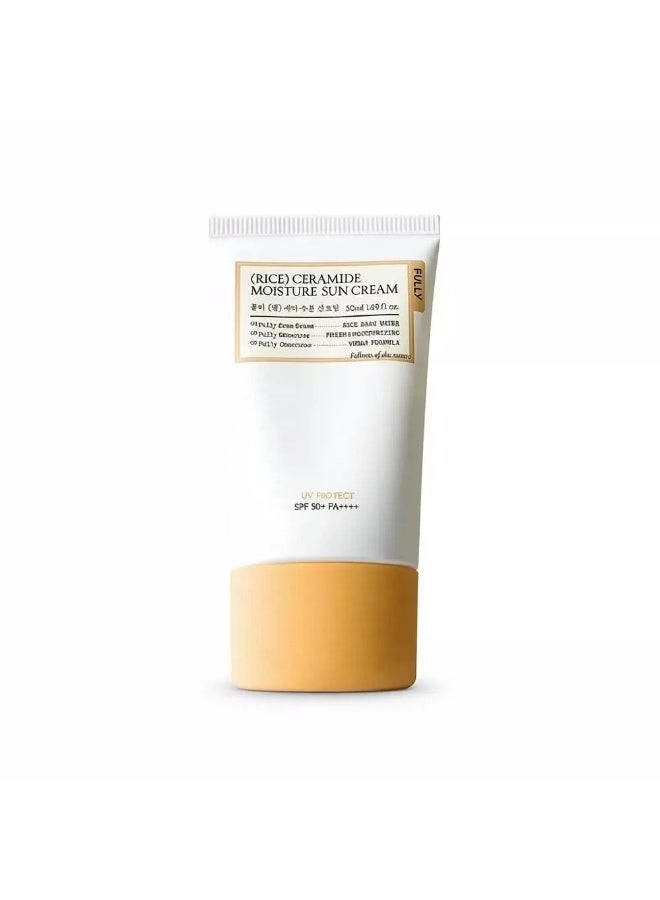 فولي واقي شمس FULLY Rice Ceramide المرطب SPF50 PA، كريم شمس كوري نباتي مرطب 50 مل، حماية يومية ضد الأشعة فوق البنفسجية غير دهنية للوجه وكل أنواع البشرة - Image 5
