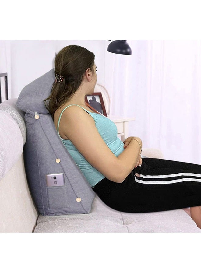 Bedrest Reading Pillow Wedge Pillow Back Cushion with Adjustable Neck Pillow and Pockets Sofa Back Support Pillow Lumbar Knee Support Triangular Pillows Silver  - Image 4