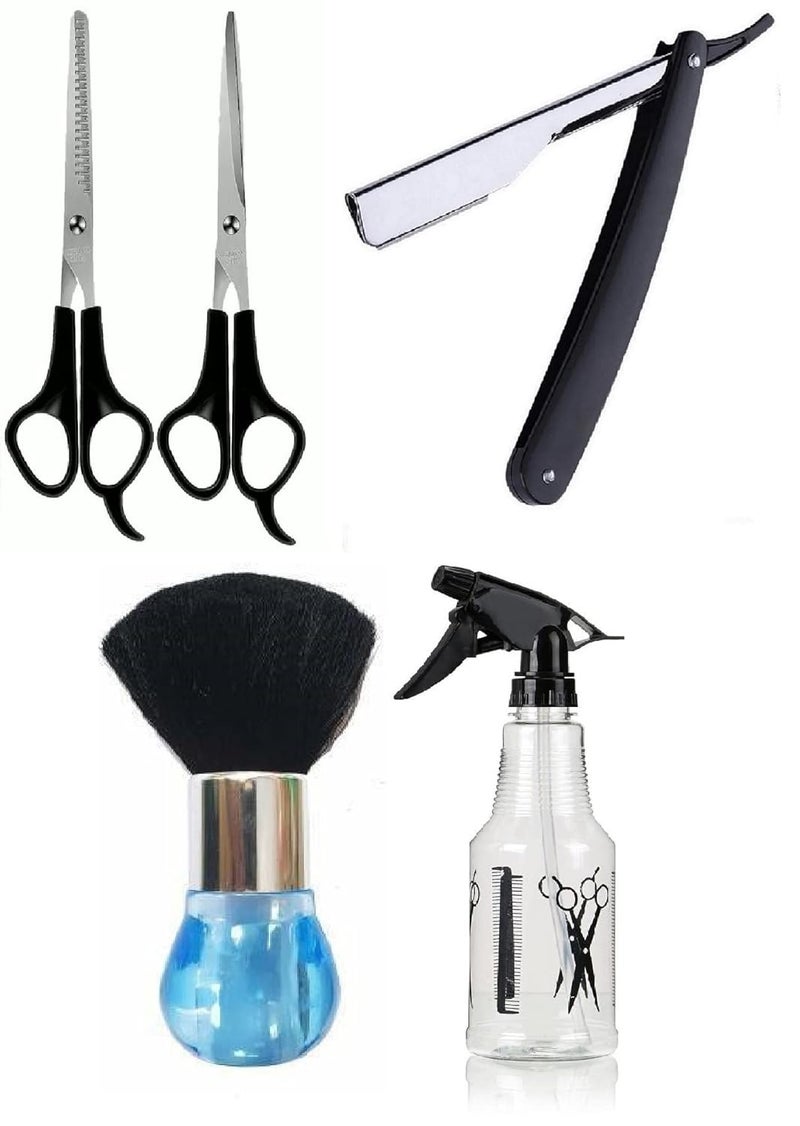 Elecsera Hair Cutting Neck Face Duster Brush Spray Bottle Barbers Design Plastic Handle Razor Hair Cutting Scissors 5 Items in the set