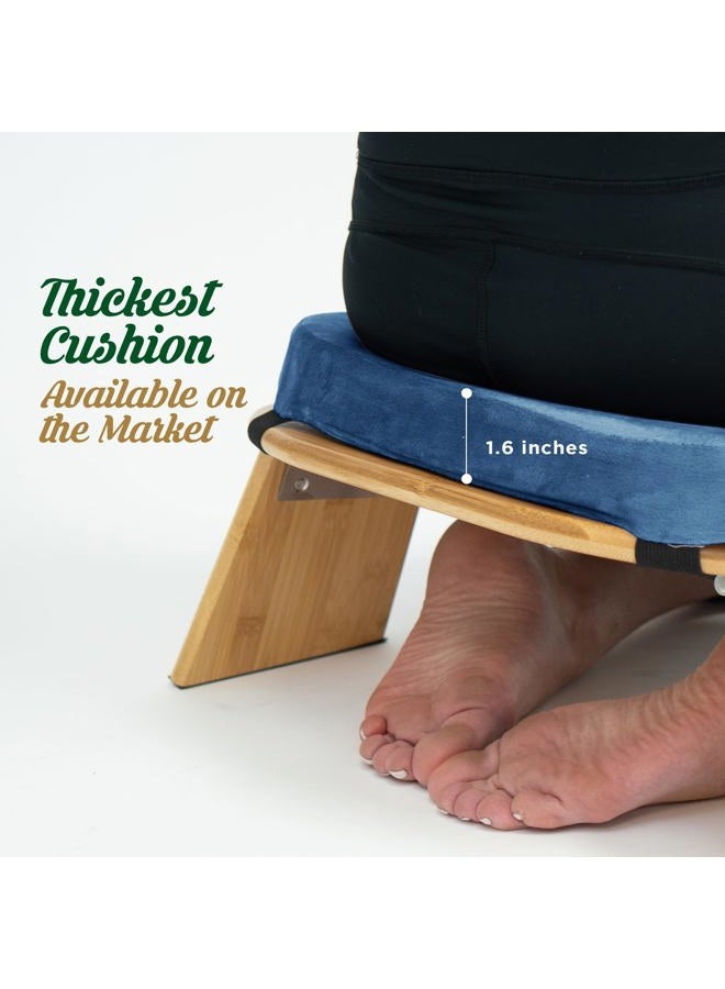 MONK & LLAMA Meditation Bench - Kneeling Bamboo Bench with Foldable Legs & Square-shaped Cushion - Kneeling Stool for Extended Practice - Image 2