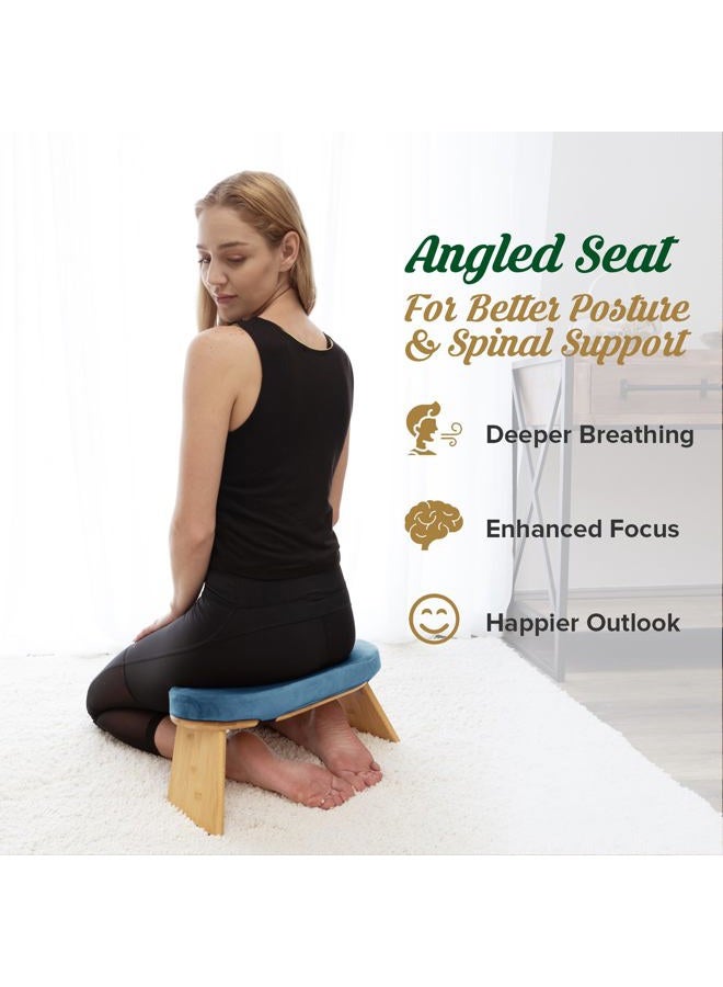 MONK & LLAMA Meditation Bench - Kneeling Bamboo Bench with Foldable Legs & Square-shaped Cushion - Kneeling Stool for Extended Practice - Image 3