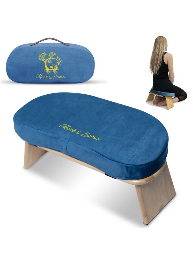 MONK & LLAMA Meditation Bench - Kneeling Bamboo Bench with Foldable Legs & Square-shaped Cushion - Kneeling Stool for Extended Practice - Image 1