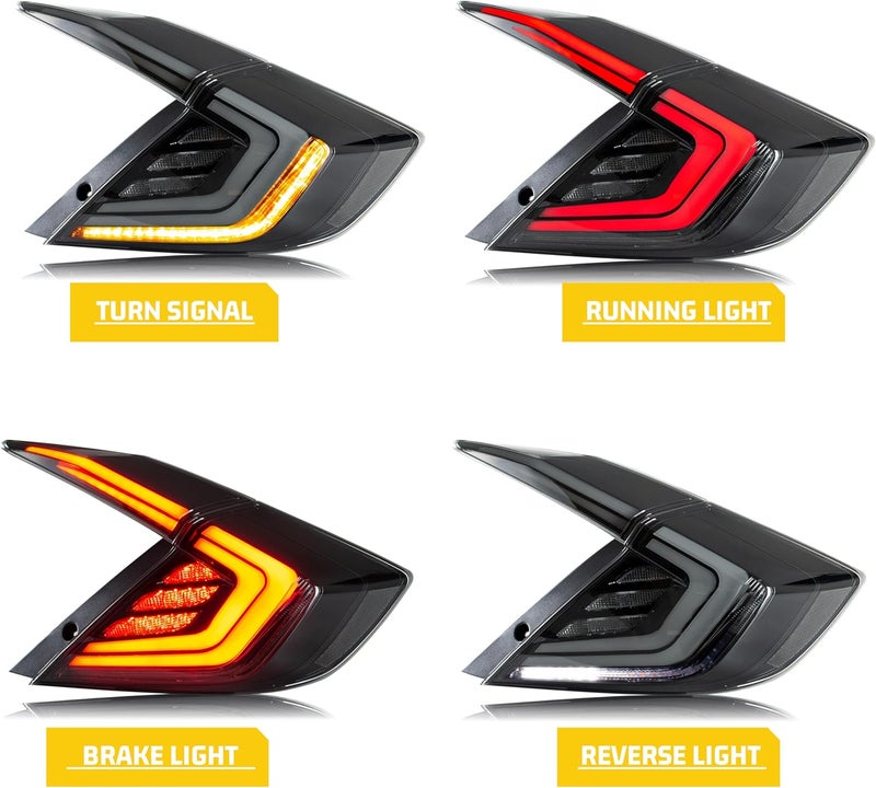 glistuning LED Tail Lights Assembly for Honda Civic 2016-2021 Sedan - Dynamic Turn Signal & Start-up Animation - Image 2