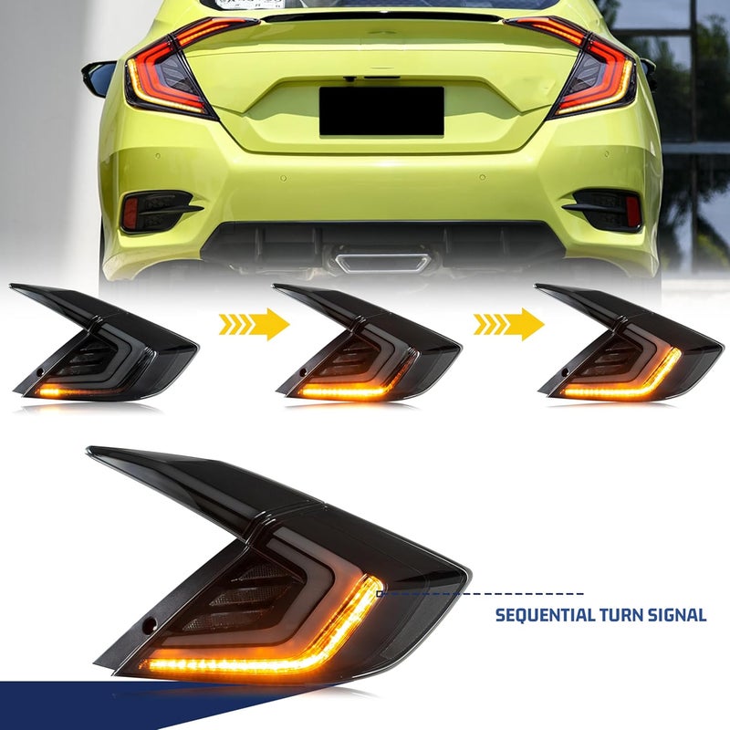 glistuning LED Tail Lights Assembly for Honda Civic 2016-2021 Sedan - Dynamic Turn Signal & Start-up Animation - Image 3