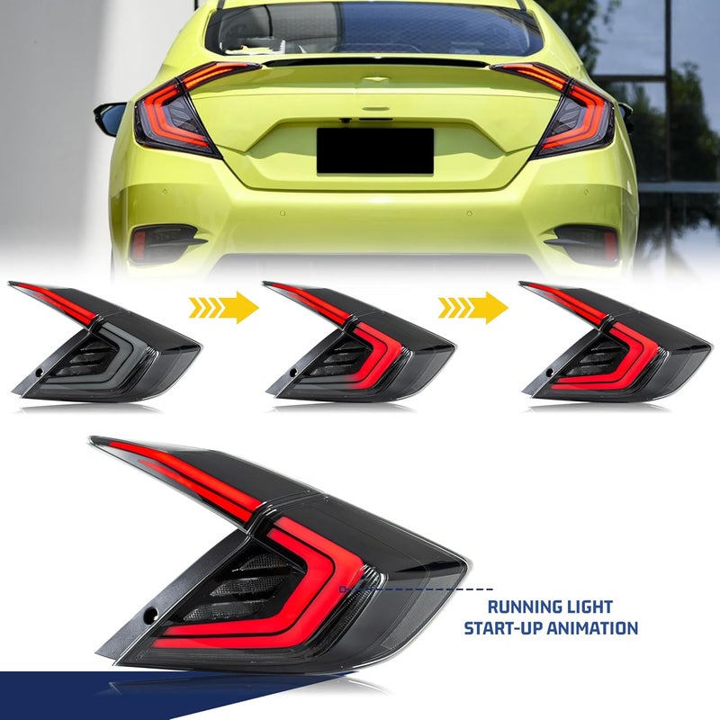 glistuning LED Tail Lights Assembly for Honda Civic 2016-2021 Sedan - Dynamic Turn Signal & Start-up Animation - Image 4