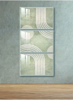 ثلاث لوحات جدارية150x70سم مع برواز فضي وطبقة اكريلك شفاف بتصميم عصري
