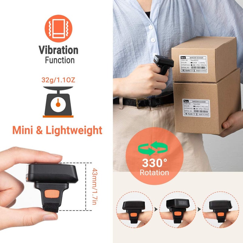 Tera Pro Extreme Performance 1D 2D QR Wireless Ring Barcode Scanner with Bluetooth, Extra Fast Scanning Speed Ultra High Resolution Mini Wearable Finger Bar Code Reader Model HW0010 - Image 4