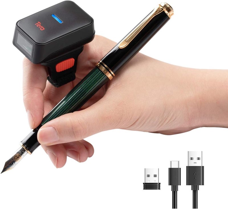 Tera Pro Extreme Performance 1D 2D QR Wireless Ring Barcode Scanner with Bluetooth, Extra Fast Scanning Speed Ultra High Resolution Mini Wearable Finger Bar Code Reader Model HW0010 - Image 1