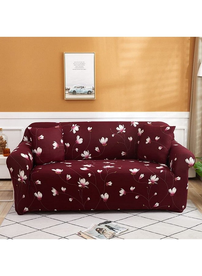 Lukzer Universal 4 Seater Sofa Cover with 2 Pillow Case 140 GSM Big Elasticity Slipcover for Couch Protector Stretchable (Maroon Flower Design/230-300cm) SC-009-04 - Image 1