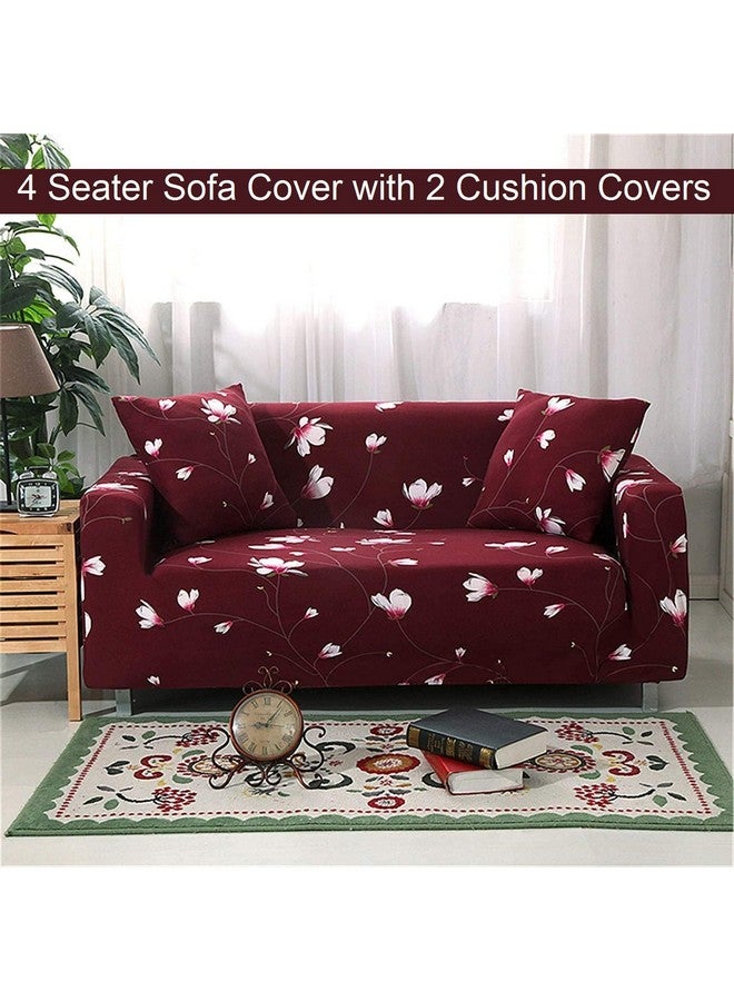Lukzer Universal 4 Seater Sofa Cover with 2 Pillow Case 140 GSM Big Elasticity Slipcover for Couch Protector Stretchable (Maroon Flower Design/230-300cm) SC-009-04 - Image 3
