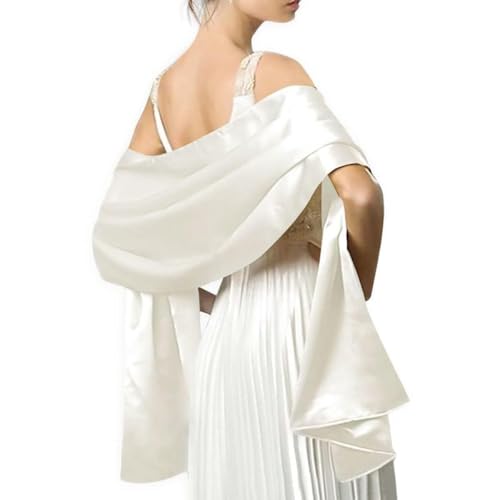 MLMW Shawls and Wraps for Women Spring Evening Dresses Satin Formal Shawl Wraps Dressy Extra Long for Wedding Party Bridal Shower Baby Shower Anniversary, Ivory - Image 2