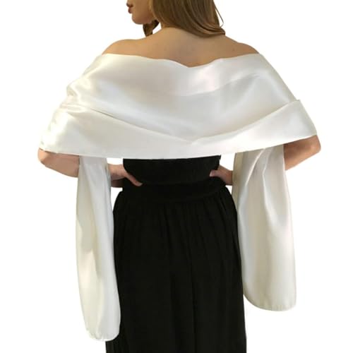 MLMW Shawls and Wraps for Women Spring Evening Dresses Satin Formal Shawl Wraps Dressy Extra Long for Wedding Party Bridal Shower Baby Shower Anniversary, Ivory - Image 1